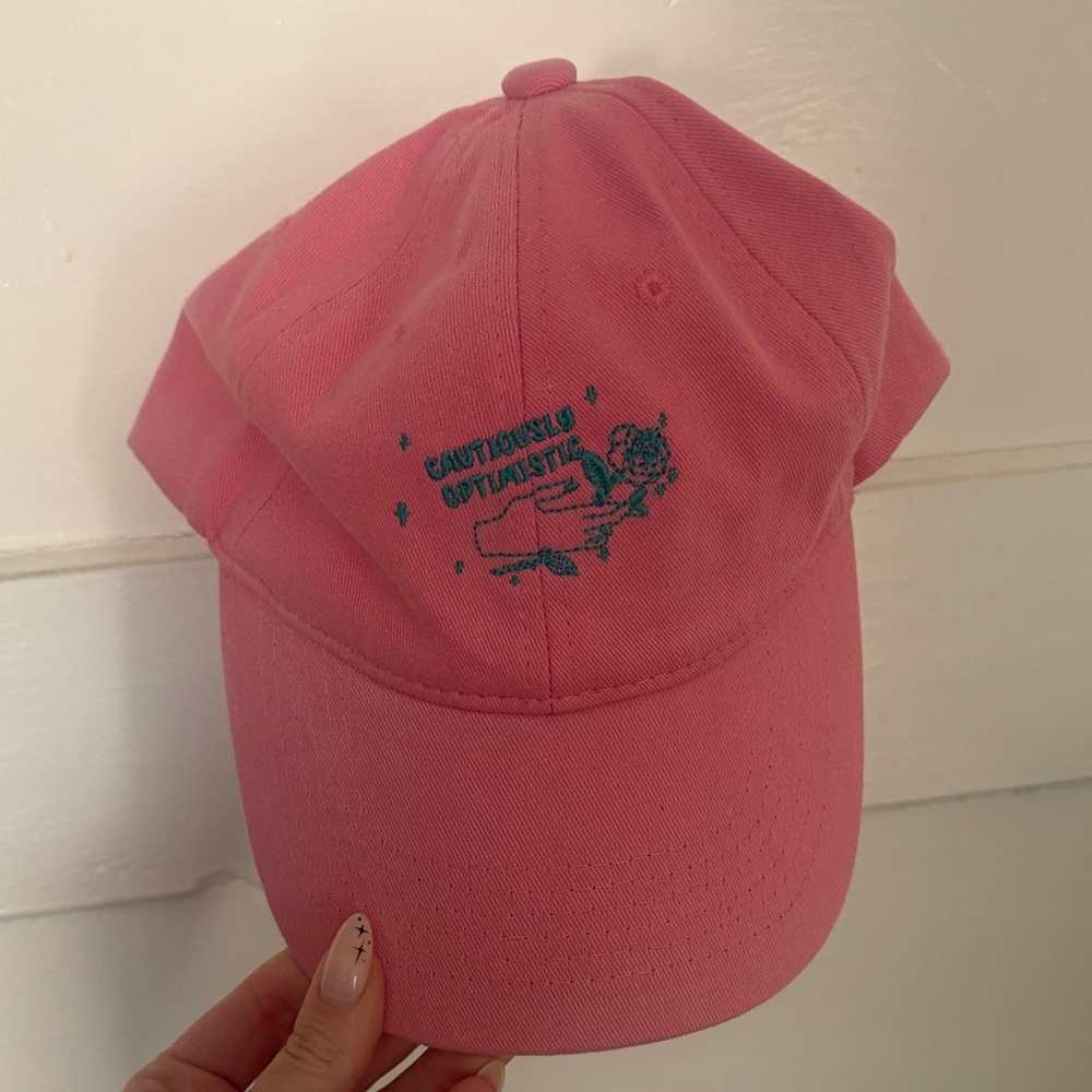 Pink Baseball Cap with Blue Graphic